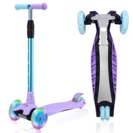3 Wheel Scooter for Kids Ages 6-12,Kids Scooter with Light Up Wheels, Sturdy Deck Design, and 4 Height Adjustable Suitable for Kid Ages 3-12