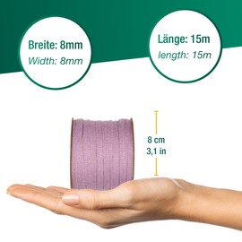Halbach Silk Ribbons Premium Wool Knitting Tube (Vegan) Width: 8 mm Length: 15 m Tube Yarn with Wire Can be Filled with Wire for DIY Projects and Name Tags Colour: Pale Berry