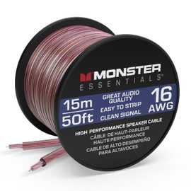 Monster Essentials High Performance Speaker Wire 16 Gauge Copper Clad Aluminum (CCA) Speaker Cable 50 FT Spool – Ideal Home Cinema Speaker Wire Cable and Car Audio Speaker Cables/Speaker Wires