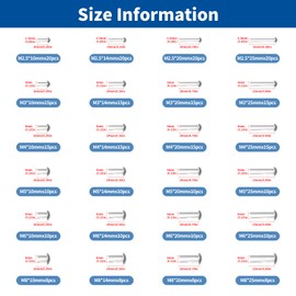 Waltool 312Pcs M2.5 M3 M4 M5 M6 M8 × 10mm 14mm 20mm 25mm Solid Aluminum Brazier Head Rivets, Round/Dome Head Rivet for Aircraft Trailer Boat Building