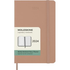 Moleskine Weekly Planner with Space for Notes, 12 Months 2024, Agenda 2024, Pocket-Size 9 x 14 cm, Hardcover with Elastic Closure, Sand Brown