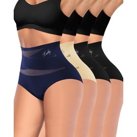 MIOTAN Women's Underwear Tummy Control High Waisted Shapewear Pack Postpartum Stomach Panties Briefs(Multicolor,L)