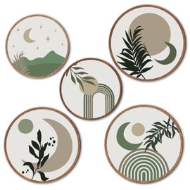 ONIZHITY 5 Pcs Boho Wall Decor Wooden Boho Living Room Wall Art Geometric Bathroom Hanging Decor Farmhouse Green Decor with 10'' and 8'' Minimalist Bohemain Wall Art for Bedroom Apartment Home(Green)