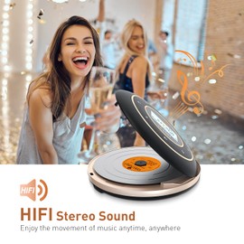 HOTT CD611 CD Player Portable Anti-Shock Personal Portable CD Player with Headphones USB AUX Output for Car Travel Home - Black