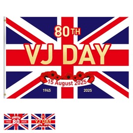 VJ Day Flag for 80th Anniversary 2025 Decorations,3Ft x 5Ft 15th August VJ Day Cloth Flag Party Decorations Waterproof 80 Years Victory In Japan 1945-2025 Events Party