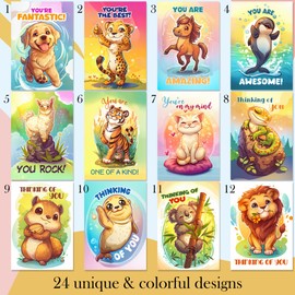 Hat Acrobat 24 Funny Greeting Cards Assortment Box with Envelopes - Funny Thinking of You Cards 24 Unique Designs - Funny Thank You Cards for Coworkers, Friends, Kids, Teachers (Animals)