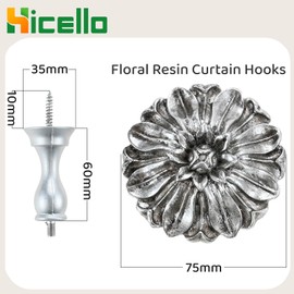 Hicello Pair of Curtain Tiebacks, Daisy Curtain Holdbacks, Vintage Tie back holder, Antique Wall Hooks Velvet Drapery Holder- Silver Flower