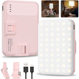 Hagibis LED Camera Light Video Lights Portable Photography Lighting 60 LED 2200mAh Rechargeable Selfie Light 7 Modes, 10-Level Brightness, Portable Clip on Light for Phone/Tablet/Laptop, Pink
