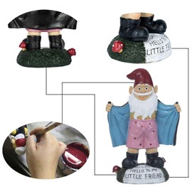 Funny Garden Gnome Statue Resin Gnomes Figurines SAY Hello to My Little Friend Indoor Ornament Gift Outdoor Garden Decorations for Home Patio Yard Lawn Porch (Blue)