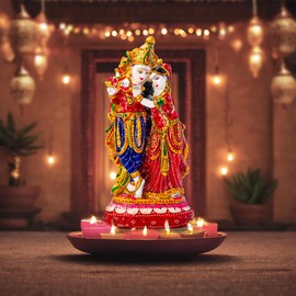 Tarini Gallery Wooden Colorful Radha-Krishna Statue God Sculpture Handcrafted Religious Murti Idol for Temple Home Office Decoration and Gifting (Minakari Radha Krishna)