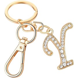 Freedale Letter Keychain for Women Purse Charms Key Ring for Handbags Crystal Alphabet Initial Letter Pendant Keyring (Gold Y)