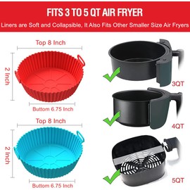 2 Pack Air Fryer Silicone Liners Pot for 3 to 5 QT, BPA-Free, Food Grade Airfryer Basket Bowl, Replacement of Flammable Parchment Paper, Reusable Baking Tray Oven Accessories(Top 8in, Bottom 6.75in)…
