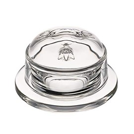 La Rochere Bee Butter Dish with Lid for Countertop – Bee Embossed French Butter Dish - Glass Butter Dish with Lid for Butter, Jams, & Sauces – Dishwasher Safe Butter Keeper Dish (2.5 oz)