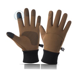 Outdoor Gloves, Waterproof, Thermal, Winter, Cold Weather Gloves, Smartphone Compatible, Windproof, Men's, Women's, Cycling, Work or School, Bike Gloves, Brown L