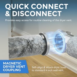 JEEVONY Magnetic Dryer Vent Coupling DV90 Airtight Seal Dryer Vent Connector Kit Easy to Clean Quick Connector Including a 2.6ft 4" Duct and two Clamps(Aluminum M)