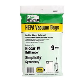 Clean Obsessed H-10 HEPA Bags Fits Riccar Brilliance Type W & Simplicity Synchrony Models. (9 Bag Pack)