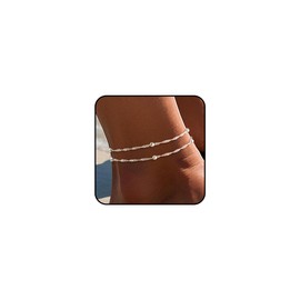 DEARMAY Dainty Silver Plated Anklets for Women Waterproof Ankle Bracelets for Women Silver Plated Chain Link Anklet Bracelets for Women Layered Summer Beach Anklets Set Jewelry Gift