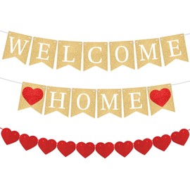 Welcome Home Banner Welcome Home Decorations Gold Glitter Welcome Home Sign 8 Ft Strand Welcome Decorations for Housewarming Homecoming Military Return Party Decorations