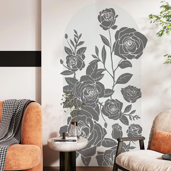 Gray Rose Flower Arch Wall Decals Peel and Stick Large