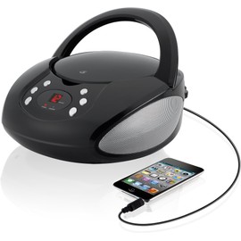GPX, Inc. Portable Top-Loading CD Boombox with AM/FM Radio and 3.5mm Line in for MP3 Device - Black