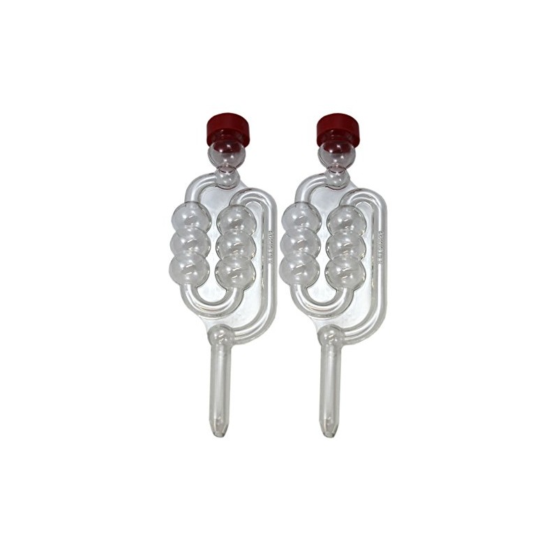 2 x Bubbler Airlocks with Red Dust Caps for Homebrew