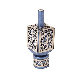 Yair Emanuel Decorative Dreidel with Stand | Pomegranates Cutout Design | Hanukkah Gift Jewish Decorations (Blue, Small)