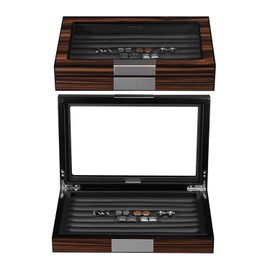 Lifomenz Co Wood Cufflink Box with Glass Window Cufflink Display Case Ring Organizer and Cufflink Box for men Hold 36-46 Pairs