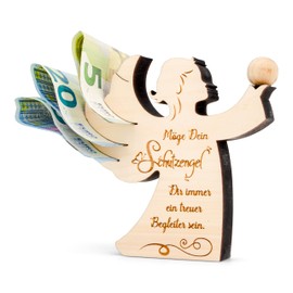 sagl.tirol Pine Angel with Pine Ball - Wooden Angel with Engraving - Pine Angel with Saying - Christening Gift Guardian Angel Wood - 10 x 11 x 1.8 cm - Made in Austria