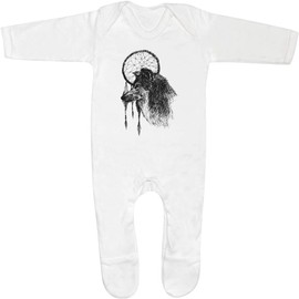 Azeeda 6-12 Month 'Native Spirit Wolf' Baby Romper Jumpsuit/Sleep Suit (SS00013479) White