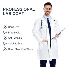 AUYAO Lab Coat, Men White Cotton Polyester Medical Coat Science Doctors Scientist Coat, Unisex Adult Labcoat Chemistry Laboratory Food Coat, Women Workwear Uniform Fancy Dress Costume with Pocket XXL