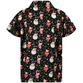 King Kameha Men's Short-Sleeved Funky Hawaiian Shirt with Front Pocket, Christmas Designs, Hawaii Print - s