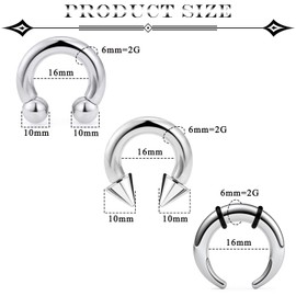 Ovxznts Large Septum Rings 2G PA Ring Horseshoe Barbell Stainless Steel Septum Pincher Tapers C Shape Buffalo Stretcher Expander for Women Men
