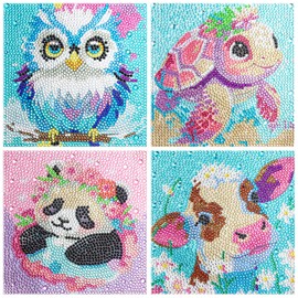 WEXFFU 4 Pcs Diamond Painting 5D Diamond Painting Kit Diamond Art for Kids Anime Gem Art Painting Kids Sequin Art Mosaic Kits for Children and Beginners