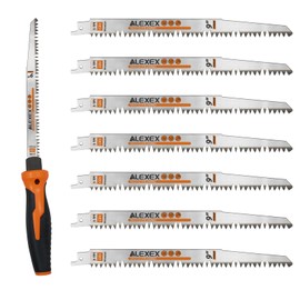 ALEXEX Wood Pruning Reciprocating Saw Blade 9 Inch 5TPI Sawzall Blades for Trees Chrome Vanadium Steel Pruning Blade for Reciprocating Saw, Reciprocating Blade with Handle for Wood Cutting 8 Pack