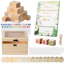 MUNNAR 144 Pcs Baby Shower Game Sign Kit, Baby Shower Blocks Games Sets, Includes 50 DIY Blank Wooden Blocks, 41 Stencils, 36 Paint Markers, 15 Advice Cards, 1 Storage Box and 1 Wooden Sign