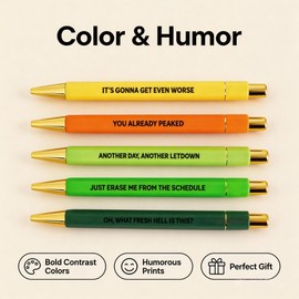 virsomier Dumpster Fire Therapy Pen Set - 5 Pack Sarcastic Pens with Funny Quotes, Unique Gifts for Coworkers, Friends, Humorous Office Supplies, Black Ink,Medium Nib 1.0mm (DUMPSTER FIRE THERAPY)