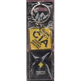 Miko Sigueme Soy de la CIA Keychain Key Rings Rubber Traffic Signs 4x1,5'' Yellow and Black