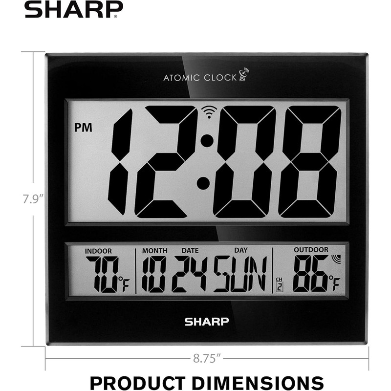 Sharp Atomic Clock – Never Needs Setting, Jumbo 3” Easy-Read