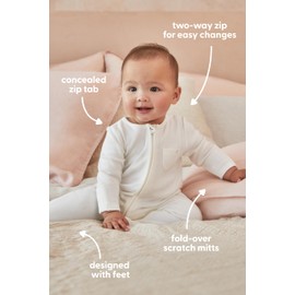 MORI Baby Unisex Clever Pajamas in Grey Stripe with Two Way Zip - Comfort Footed Nightwear for Boys and Girls - Newborn