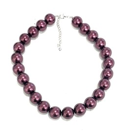 Caprilite 18mm Large Big Giant Faux Pearl Bead Statement Necklace Choker Vintage - Deep Plum