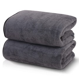 TENSTARS Silk Hemming Bath Towels for Bathroom Clearance - 27 x 55 inches - Light Thin Quick Drying - Soft Microfiber Absorbent Towel for Fitness, Sports, Yoga, Travel, Gym - 2 Pack, Dark Grey