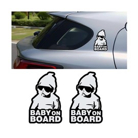 TNAIYH 2PCS Baby On Board Sticker for Cars, Funny Cute Vehicle Window Bumper Signs, No Need for Magnet Suction Cup Automotive Safety Caution Decal, Universal for SUV, Sedan, Truck