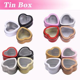 16 Pcs Metal Tins Jar 2 OZ Empty Heart Shaped Tins with Clear Window Lid for Candle Jars Art Crafts Candies Party Favors (Gold)