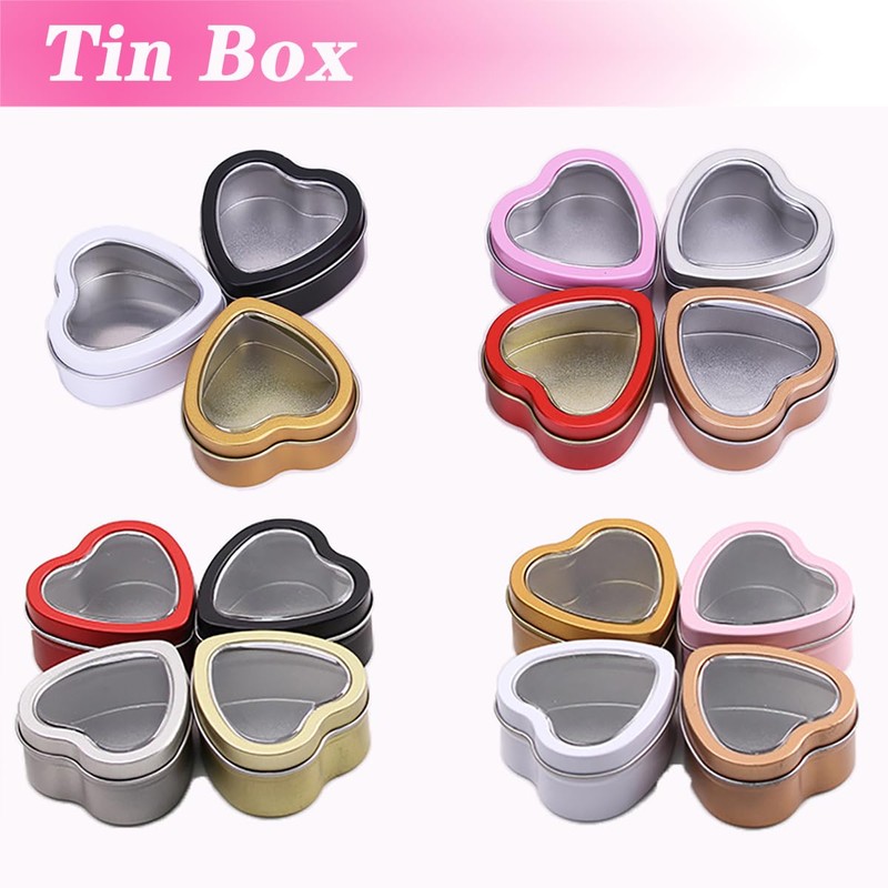 16 Pcs Metal Tins Jar 2 OZ Empty Heart Shaped