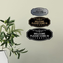Signs ByLITA Victorian Welcome Please Come In Sign (Black Gold) - Large