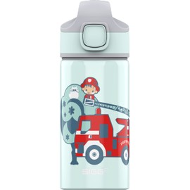 SIGG - Aluminium Kids Water Bottle - Miracle Fireman - With Straw - Leakproof - Lightweight - BPA Free - Climate Neutral Certified - School & Sports - Light Blue - 0.4L