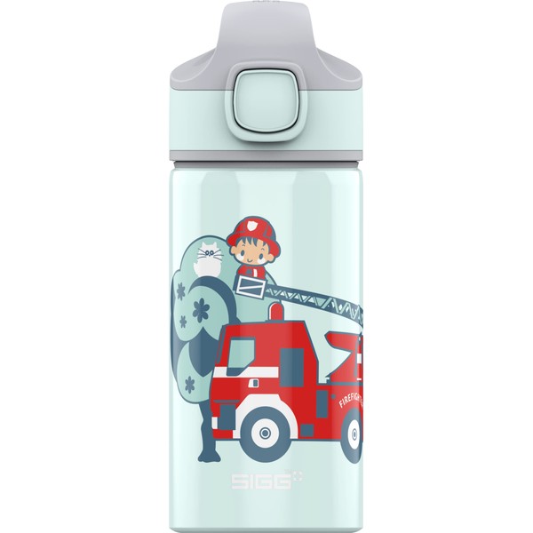 SIGG - Aluminium Kids Water Bottle - Miracle Fireman - With Straw - Leakproof - Lightweight - BPA Free - Climate Neutral Certified - School & Sports - Light Blue - 0.4L