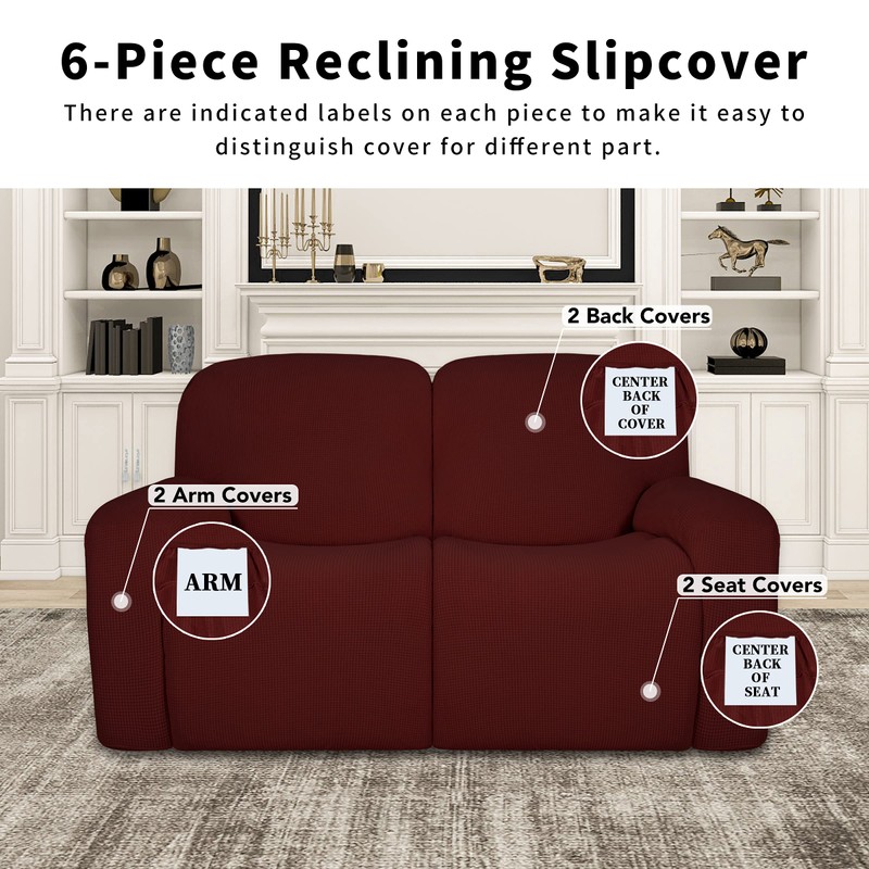 Easy-Going 100% Dual Waterproof Recliner Loveseat Cover, 6-Pieces Stretch Relining