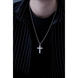 VQYSKO Cross Necklace for Men Women, CZ 14k Gold Plated Stainless Steel Plain Simple Cross Pendant Necklace for Men Box Chain 18-24 Inch, Stainless Steel, stainless steel