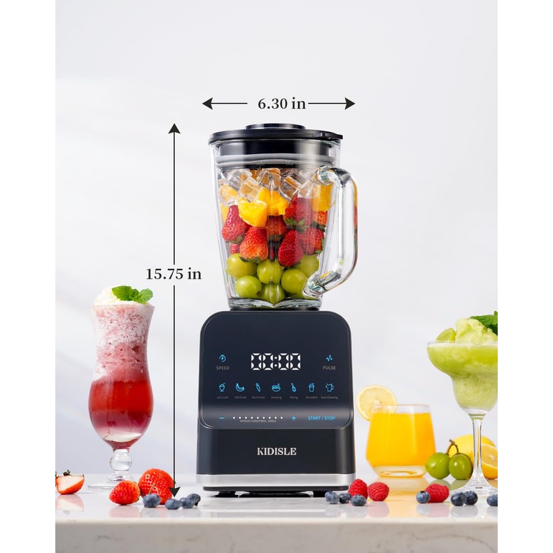 KIDISLE 1200W Professional Smoothie Blender for Shakes, 52oz Glass Jar,